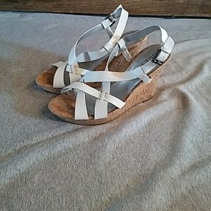 Guess White Strappy Wedge Sandals